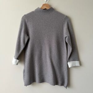 Nanette Lepore Gray Mock Neck Sweater with White Contrast Cuffs